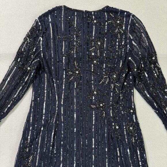 Mac Duggal 93626 Blue Size 12 Embellished Gown High Neck Illusion Long SleeveNWT - Picture 13 of 16